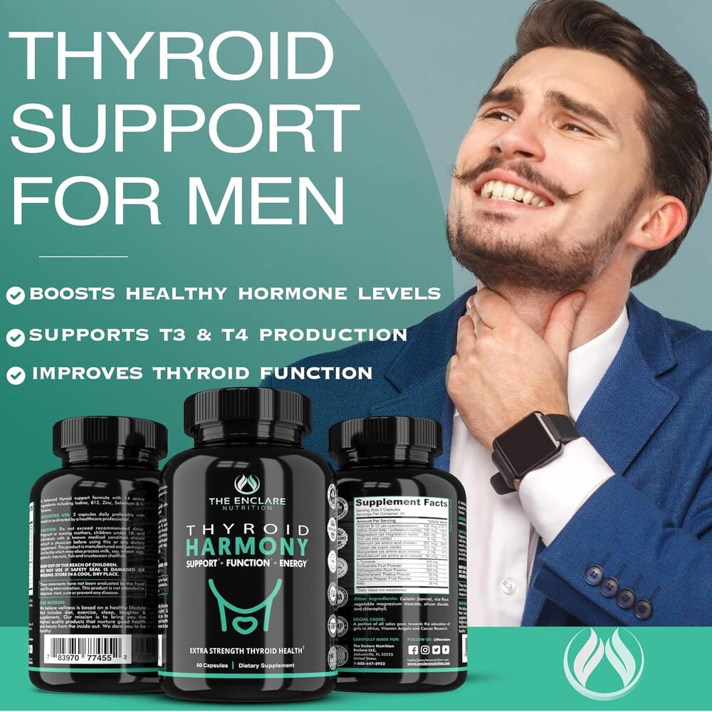 The Enclare Nutrition Harmony Thyroid Support Supplement with Iodine and Vitamin B12, Ashwagandha, Hormone Balance Thyroid Capsules for Women and Men, 60 Ct