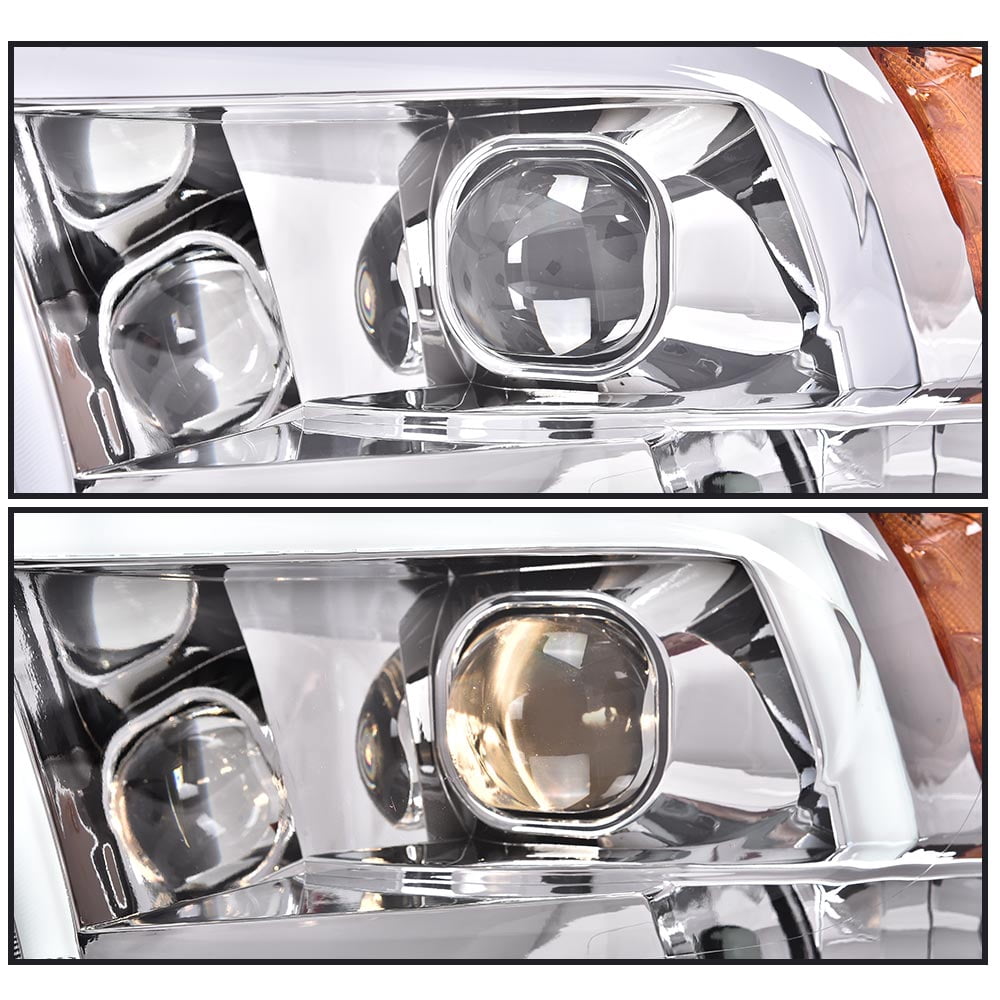 PIT66 LED Headlight, Fit for 09-18 Dodge Ram 1500 / 10-18 Ram 2500 3500 / 11-18 Ram 4500 5502, (Only Fits for Quad Headlamps Models) Headlamp Assembly Clear Lens Chrome Housing Amber Reflector