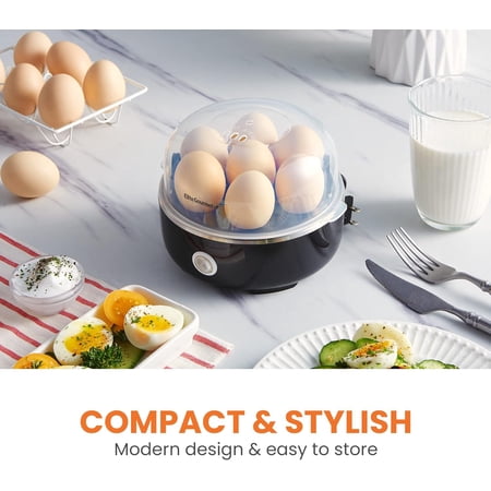 Elite Gourmet EGC115B Easy Egg Cooker Electric 7-Egg Capacity, Soft, Medium, Hard-Boiled Egg Cooker with Auto Shut-Off, Measuring Cup Included, BPA Free, Classic Black