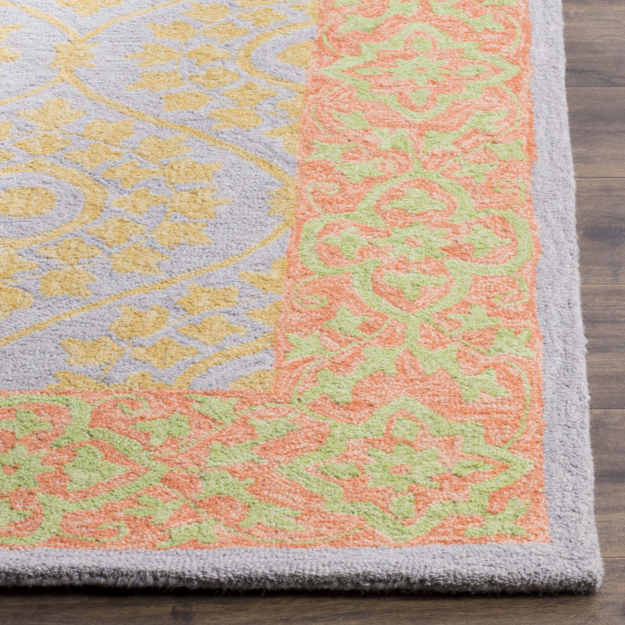 SAFAVIEH Suzani Endika Floral Bordered Runner Rug, Orange/Silver, 2'3" x 8'