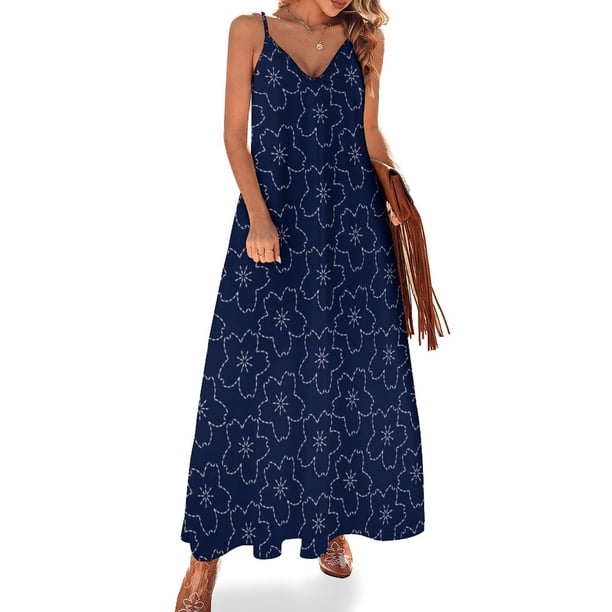 Vestido sin mangas con diseño de patrón japonés bordado Sashiko, ropa de mujer, vestido elegante, vestido suelto de verano, vestido de verano para uso diario
