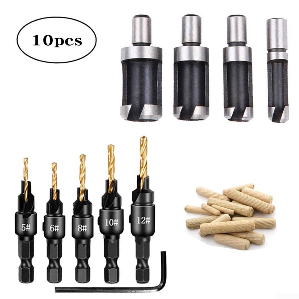 10X 1/4 Hex Countersink Drill Bit Wood 