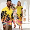 thumbnail image 2 of Chririnla Couples Matching Outfit Tropical Sunset Palm Print Luau Party Outfit for His or Her Vacation Party Bodycon Long Dress Match Mens Hawaiian Shirts for Couple Guest Clothes, 2 of 6