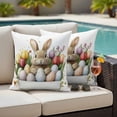 thumbnail image 4 of Bunny Easter Outdoor Waterproof Pillow Covers, Eggs Spring Blooms Botanicals Decorative Square Throw Pillowcase Sofa Cushion Sham for Patio/Couch/Chair, 24"x24" 2 Pack, 4 of 8