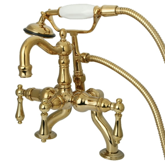 Kingston Brass CC2007T2 Vintage 3-3/8" Adjustable Center Deck-Mount Clawfoot Tub Faucet with Hand Shower, Polished Brass