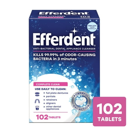 Efferdent Retainer & Denture Cleaner Tablets, Complete Clean , 102 Count