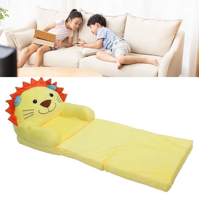 Foldable Kids Sofa, Plush Children Couch Backrest Armchair Bed With Pocket, Cartoon Upholstered 2 In 1 Flip Open Couch For Toddler Children, Crown