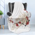 thumbnail image 4 of Flower Soft Flannel Fleece Throw Blanket, Illustration of Sakura Flowers on Grunge Background with Soft Pastel Colors, Cozy Plush for Indoor and Outdoor Use, 50" x 70", Beige White Red, by Ambesonne, 4 of 5