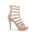 thumbnail image 3 of BLISSFUL STEP Women's Shoes Gladiator Open Toe Platform Stiletto Heel Cage Heeled Sandals Nude 7.5, 3 of 7