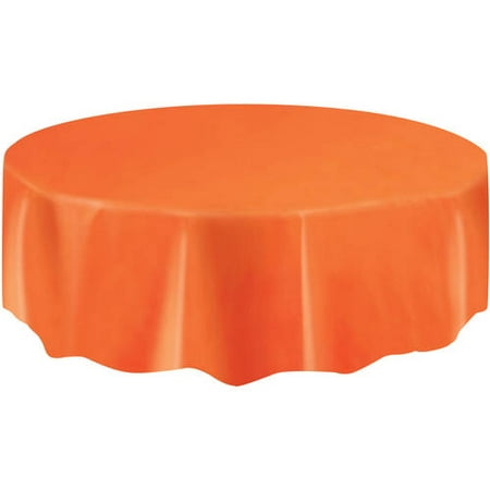 (2 pack) Plastic Round Tablecloth, 84 in, Orange, 1ct