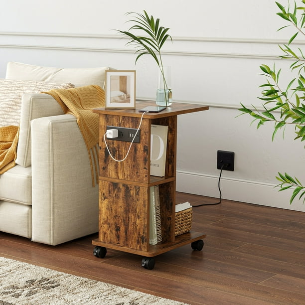 YOUKESI End Table with Charging Station, Side Table with USB Ports and