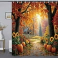 thumbnail image 5 of Fall Shower Curtain Autumn Forest Harvest Pumpkins Thanksgiving Bathroom Curtains Set, Romantic Rustic Farmhouse Waterproof Polyester Fabric Bath Decor with hook-48"W x 72"L (Pack of 1), 5 of 7