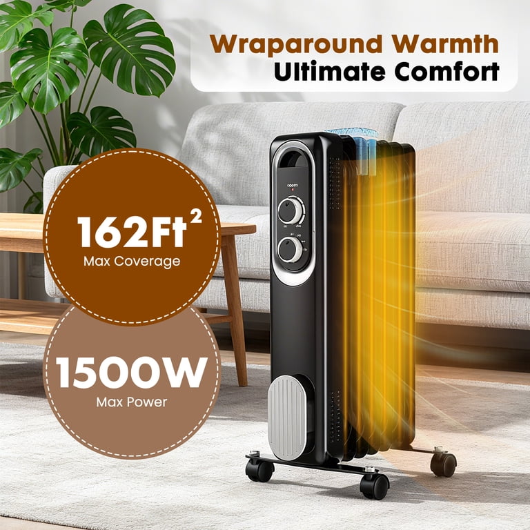 edx 1500W Oil Filled Radiator Space Heater, Black photo 8