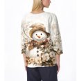 thumbnail image 4 of WTOBBY Women's Casual Round Neck Christmas Print 3/4 Sleeve T-Shirt, Ladies Holiday Season Top with Seasonal Design, Comfortable Blouse for Daily Fashion Wear,Beige L, 4 of 6