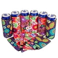 thumbnail image 2 of Slim Can Cooler Set of 6 Flowers - skinny Neoprene Sleeves Compatible with 12oz Slim, 2 of 5