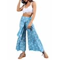 thumbnail image 2 of Women Boho High Waist Wide Leg Pants Summer Casual Flower Print Palazzo Flowy Front Ties Beach Trousers Bohemian Clothes, 2 of 8