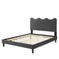 thumbnail image 6 of Platform Bed Frame, Full Size, Charcoal Grey Gray, Velvet, Modern Contemporary, Bedroom Master Guest Suite Room, 6 of 10