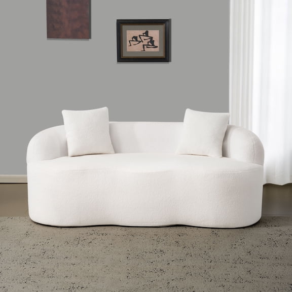 Eyisean 67”Curved Loveseat Sofa for Living Room, Deep Seat Love Seat Couch with 2 Throw Pillows, Modern Loveseat Adopt Teddy Fabric, Suitable Small Spaces The Cloud Loveseat, No Assembly Needed