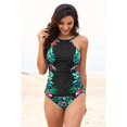 thumbnail image 4 of Ensemble Tankini Froncé à Imprimé Feuilles et Fleurs Blanc/noir pour Femmes, 4 of 5