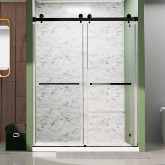 Royal 56 to 60 in. x 80 in. H Frameless Double Sliding Shower Door with Two Towel Barsin Matte Black and 3/8 in. (10mm) Clear Glass