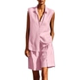 thumbnail image 2 of Mifsaly Summer Short Sets for Women Sleeveless Button Up Shirts and Loose Shorts with Pockets Lightweight Textured Casual Travel Vacation Matching Lounge Outfits Pink,XXXL, 2 of 7