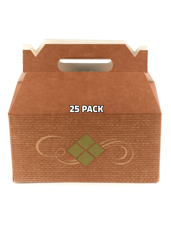 [25 PACK] Brown Treat Gift Boxes - Paper Gable Boxes, Paper Lunch Boxes with Handle, Barn Boxes - Birthday's, Weddings, Baby Shower Favor Box, Restaurant to go Box - 9 x 5 x 6.75 inches
