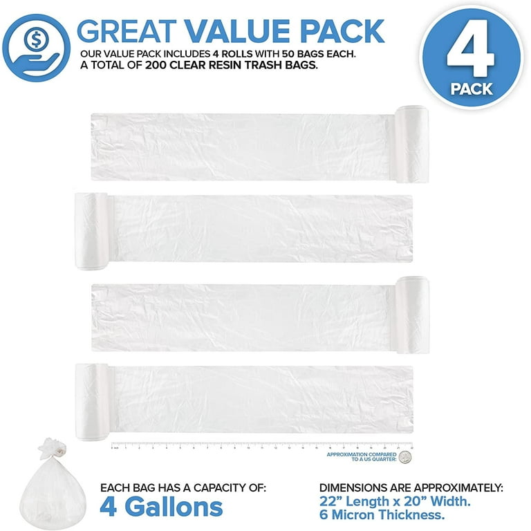 Stock Your Home 4 Gallon Clear Trash Bags (100 Pack) - Disposable Plastic  Garbage Bags - Leak Resistant Waste Bin Bags - Small Bags for Office,  Bathroom, Deli, Produce Section, Dog Poop, Cat Litter