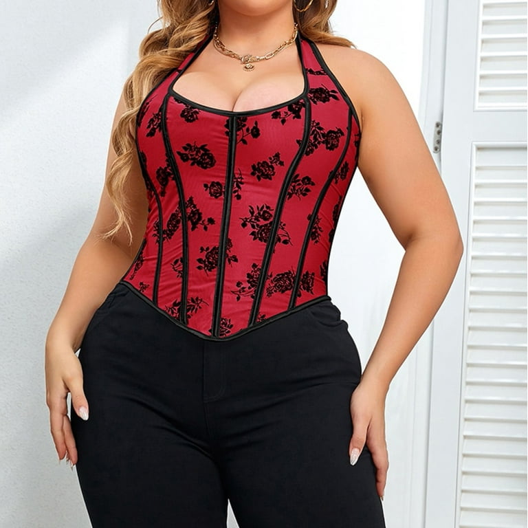B91xZ Gym Shirts For Women Womens Corset Top Bustier Corset Top Tight  Fitting Corset Tank Top Suspender Top Solid Short Black, L 