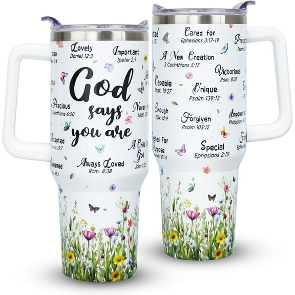 40 oz Christian Tumblers with Handle Gifts for Women, Scripture Bible Verse Gifts, Religious Spiritual Faith Inspirational Gifts for Women, Baptism Gifts for Girl
