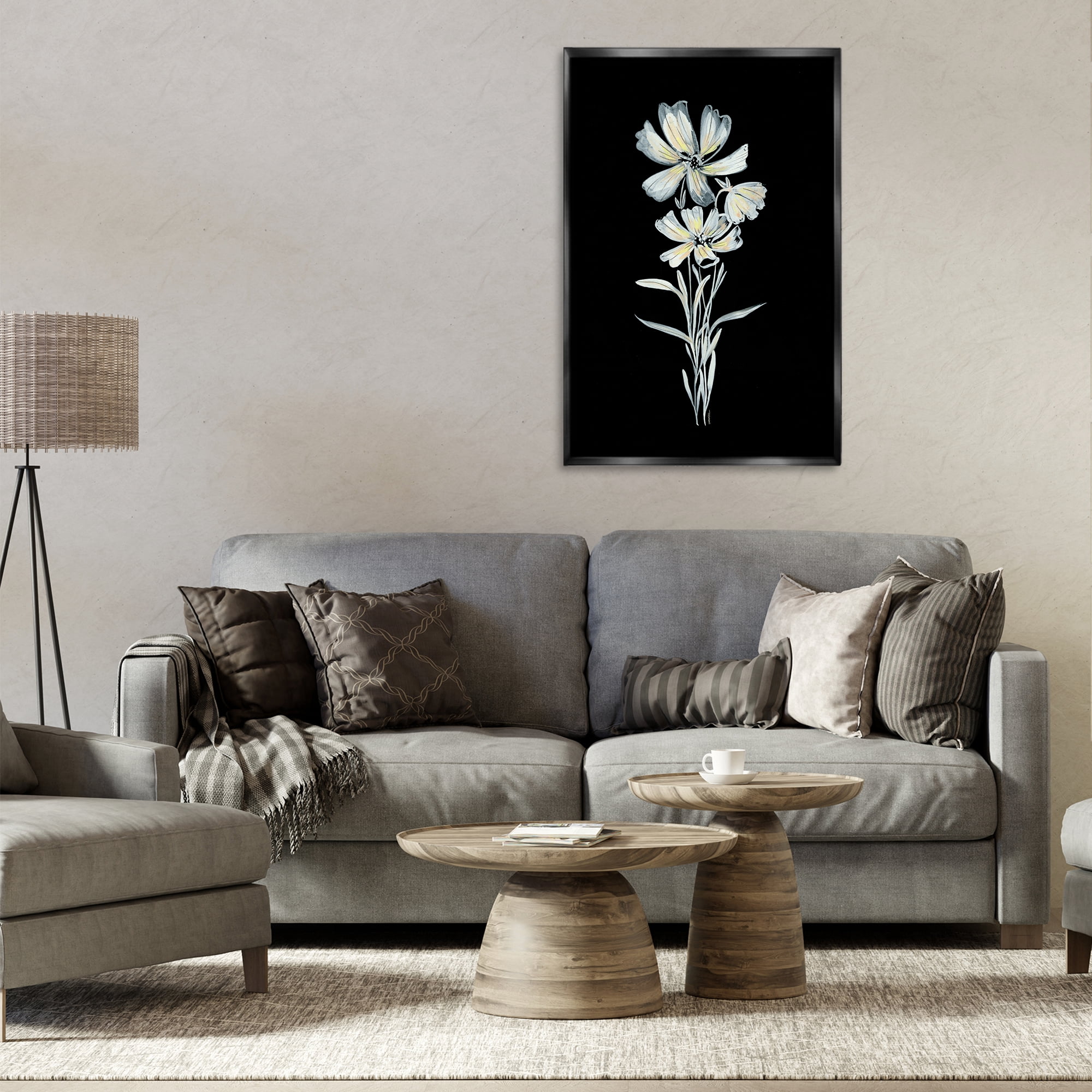 Stupell Industries Tall Floral Stems Plants & Flowers Painting Black Floater Framed Canvas Art Print Wall Art, 21 x 31
