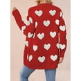 thumbnail image 2 of Women'S Casual Cute Heart Embroidered Open Front Aesthetic Artistic V Neck Button Down Slouchy Sweater Coat Red S, 2 of 4