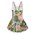 thumbnail image 5 of COEQINE Girls Tank Neck One Piece Swimsuit with Skirt & Liner, Sleeveless Wide Straps V-Back Summer Swim Dress for Swim Lessons & Water Play, Ages 8-9, Green Monstera Palm Leaf, 5 of 8