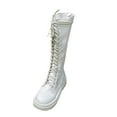 thumbnail image 2 of Viluyesy Womens Tall Boots, PU Leather Lace Up Thick Sole Fashion Knee High Riding Boots White, 2 of 6