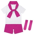 thumbnail image 4 of Kids Cheerleading Outfit Stage Show Preschool Graduation Short Sleeve T-Shirt Tee Tops Casual Shorts Boys Children's Day Outfit Dress up Party 6-7 Years, 4 of 6