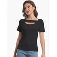 thumbnail image 3 of Womens Summer Short Sleeve T Shirts Slim Fit One Piece Cutout Scoop Neck Going Out Date Night Tops, 3 of 6