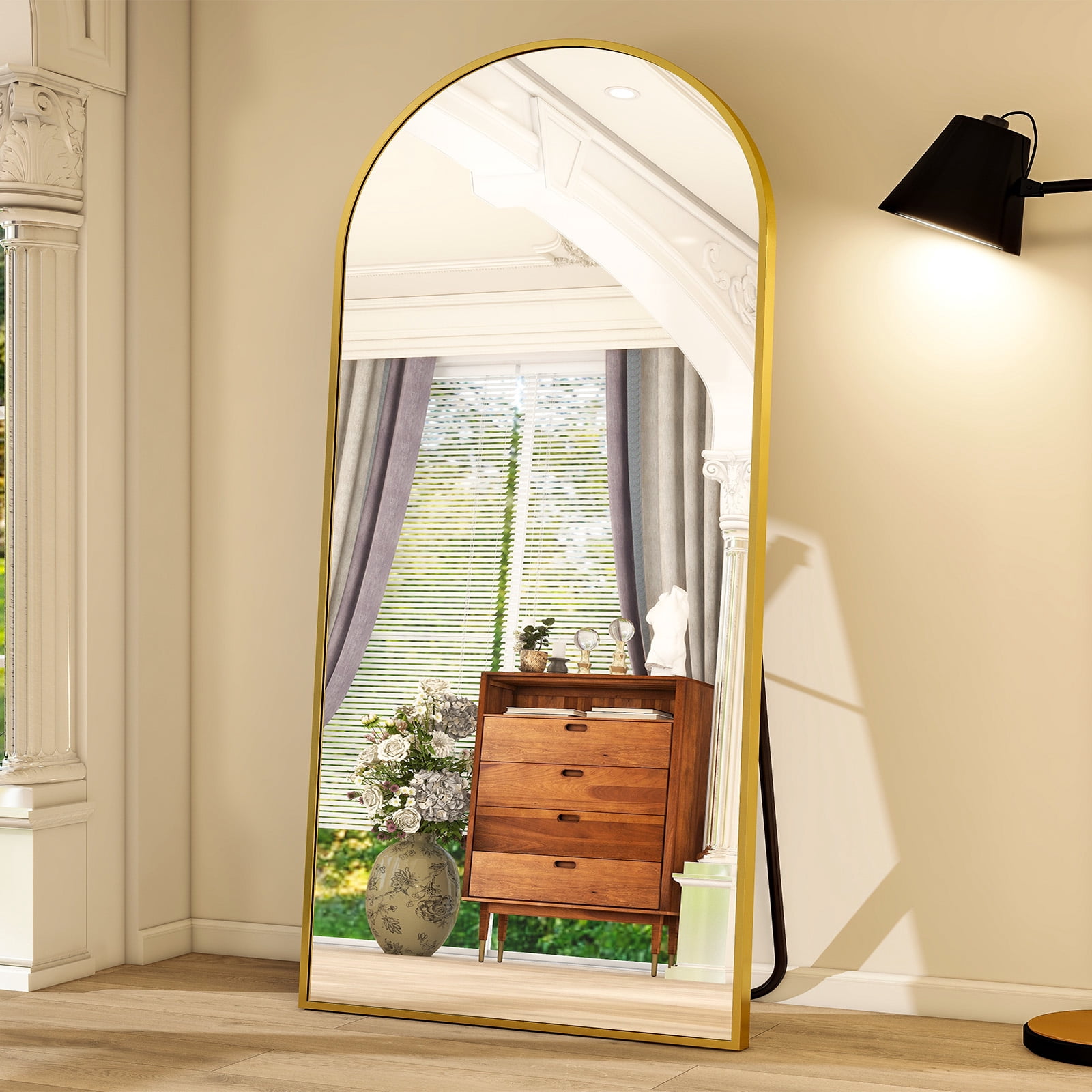 SHATTERVIEW 76"x34" Arched Floor Mirror Full Length Standing Body Dressing Mirror, Gold