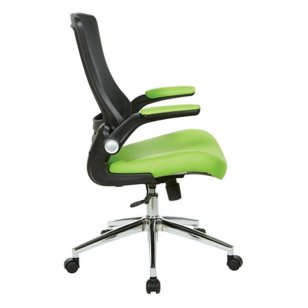 Office Star Products - Black Screen Back Manager's Chair with Faux Leather Seat and Padded Flip Arms with Silver Accents - Green