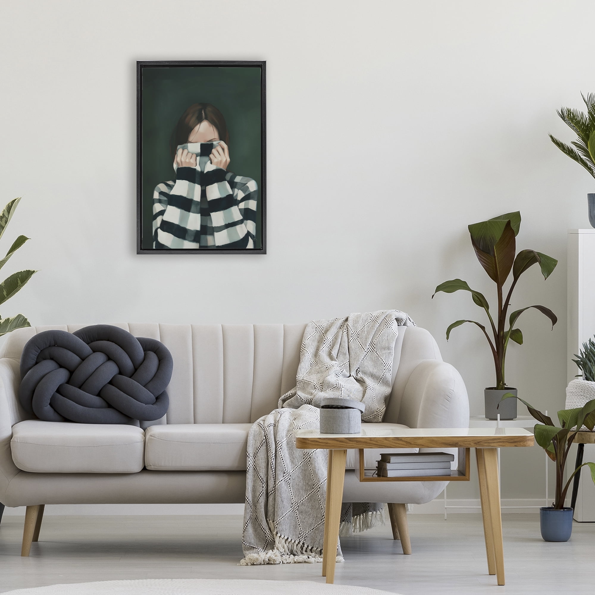 Stupell Industries Warmed Striped Sweater Portrait Black Framed Floater Canvas Wall Art, design by Ros Ruseva