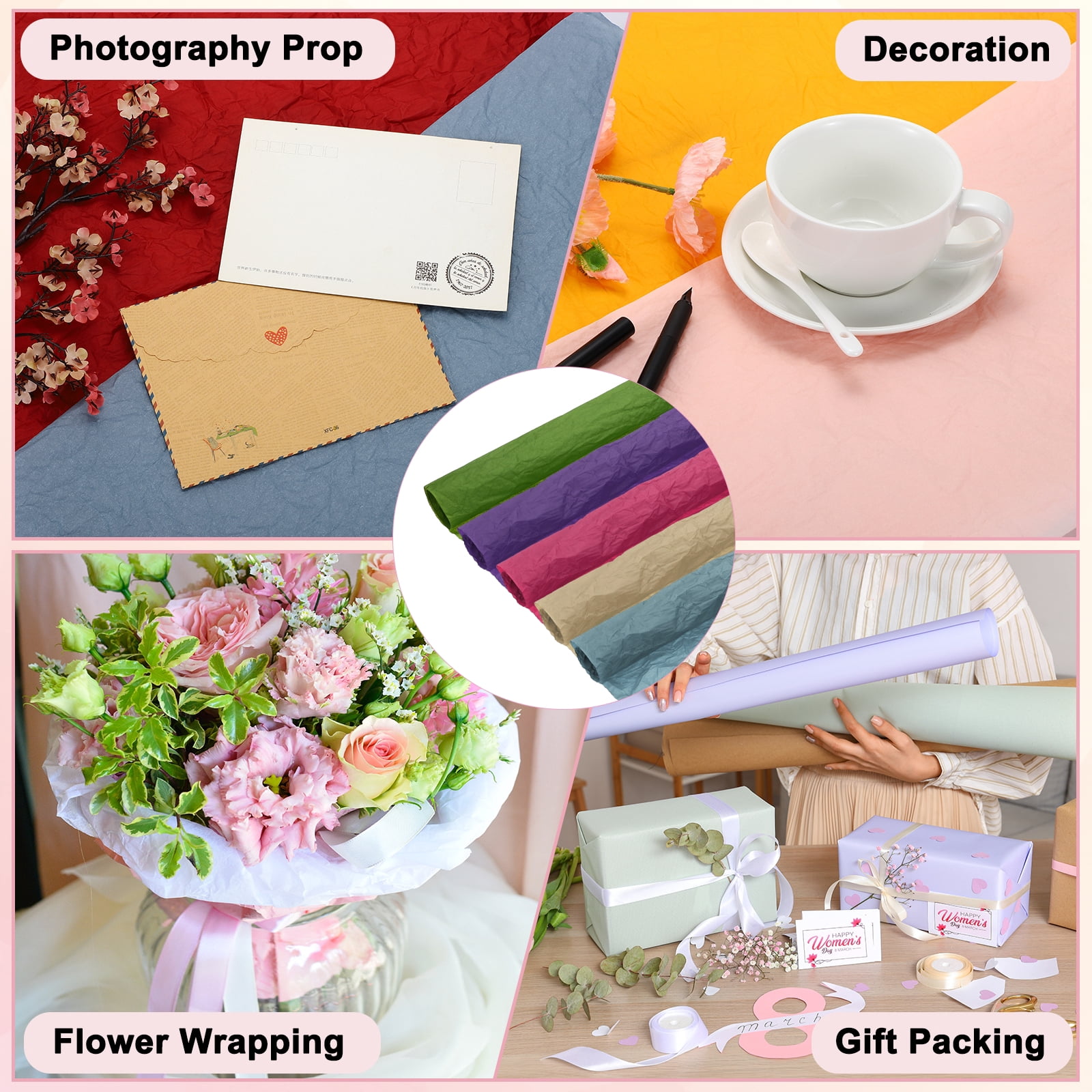 Uxcell Flower Wrapping Paper, Waterproof Bouquet Wrapping Paper, Gift Wrapping Paper (Light Green, Pale Cyan, Dark Purple, Light Peach, Dark Brown, 22 x 22 Inch, 20Pcs)