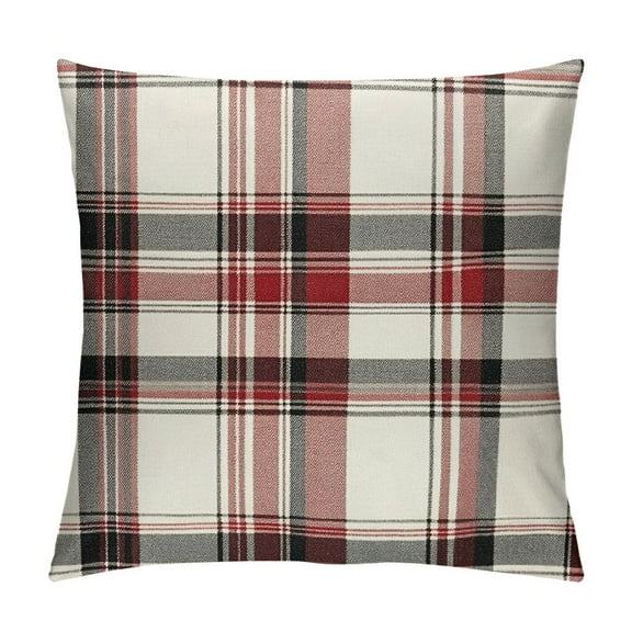 Creowell  Retro Farmhouse Christmas Outdoor/Indoor Buffalo Tartan Chequer Stripe Plaid Decorative Throw Pillow Case Cushion Cover Pillowcase for Sofa Chair,Red 12x12in
