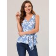 thumbnail image 3 of Allegra K Top peplum envolvente con dobladillo asimétrico en la cintura con cuello en V sin mangas para mujerAzul Blanco-Floral XS, 3 of 5
