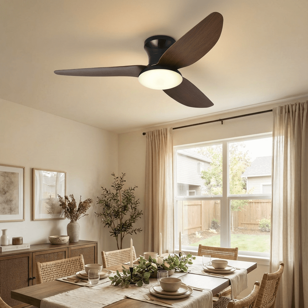 Laybasic 39" Ceiling Fans with Lights and Remote/APP Control, Flush Mount Low Profile Farmhouse LED Ceiling Fan Dimmable 6 Speed Reversible Noiseless for Bedroom, Indoor/Outdoor Use