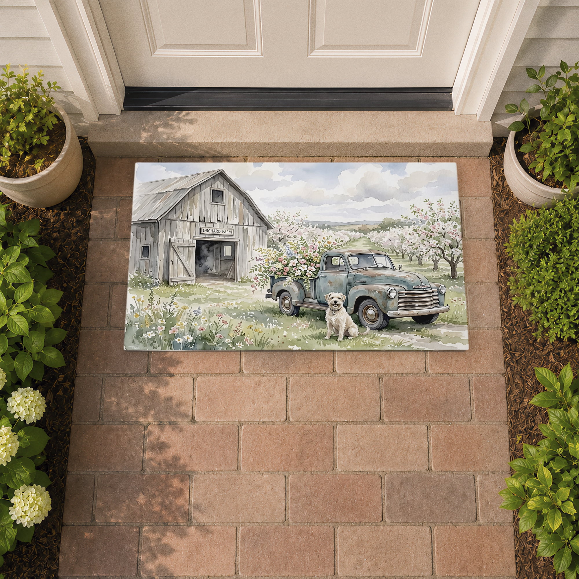 Stupell Industries Happy Dog at Orchard Farm Printed Outdoor Door Floor Mat, design by Tabz Jones