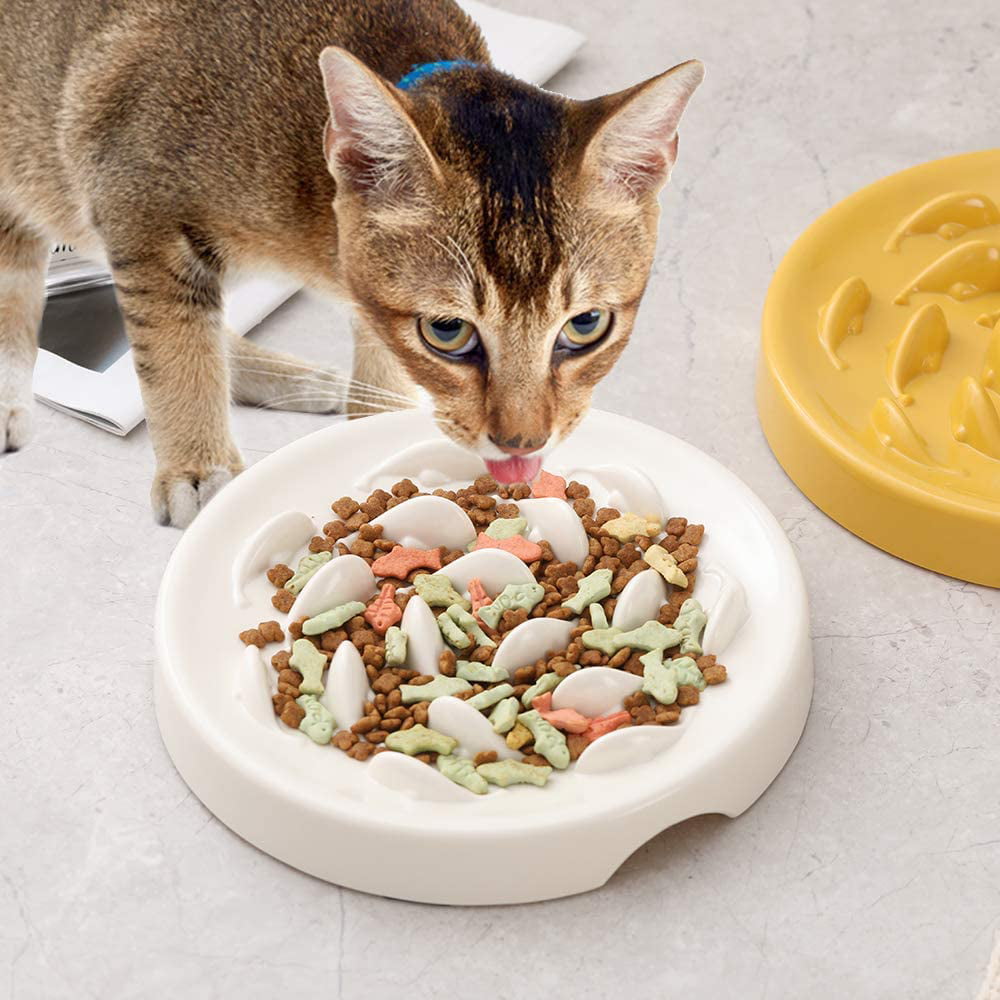 Indigestion and Obesity Slow Feeder Cat Bowl,Melamine Fun Interactive Feeder Bloat Stop Puzzle Cat Bowl Preventing Feeder Anti Gulping Healthy Eating Diet Pet Dog Slow Feeding Bowls Against Bloat