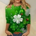 thumbnail image 6 of Yteetum 3/4 Length Sleeve Womens Tops Oversized Crewneck St Patricks Day Shamrocks Graphic Print T Shirt Womens Casual Plus Size Round Neck Loose Irish Festivities Three Quarter Sleeve Shirt, 6 of 6