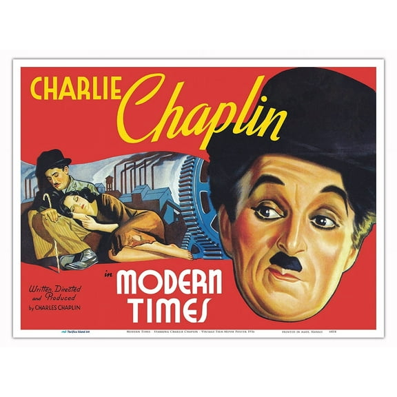 Modern Times - Starring Charlie Chaplin - Vintage Film Movie Poster c.1936 - Master Art Print (Unframed) 9in x 12in
