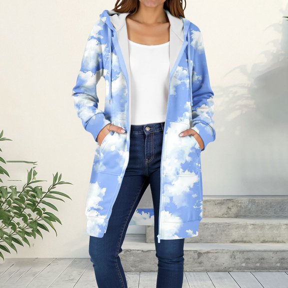 Fewfanhot Womens Hoodies Long Sleeve Long Tunic Sweatshirts Oversized Fleece Casual Fall Jacket Coat with Pocket