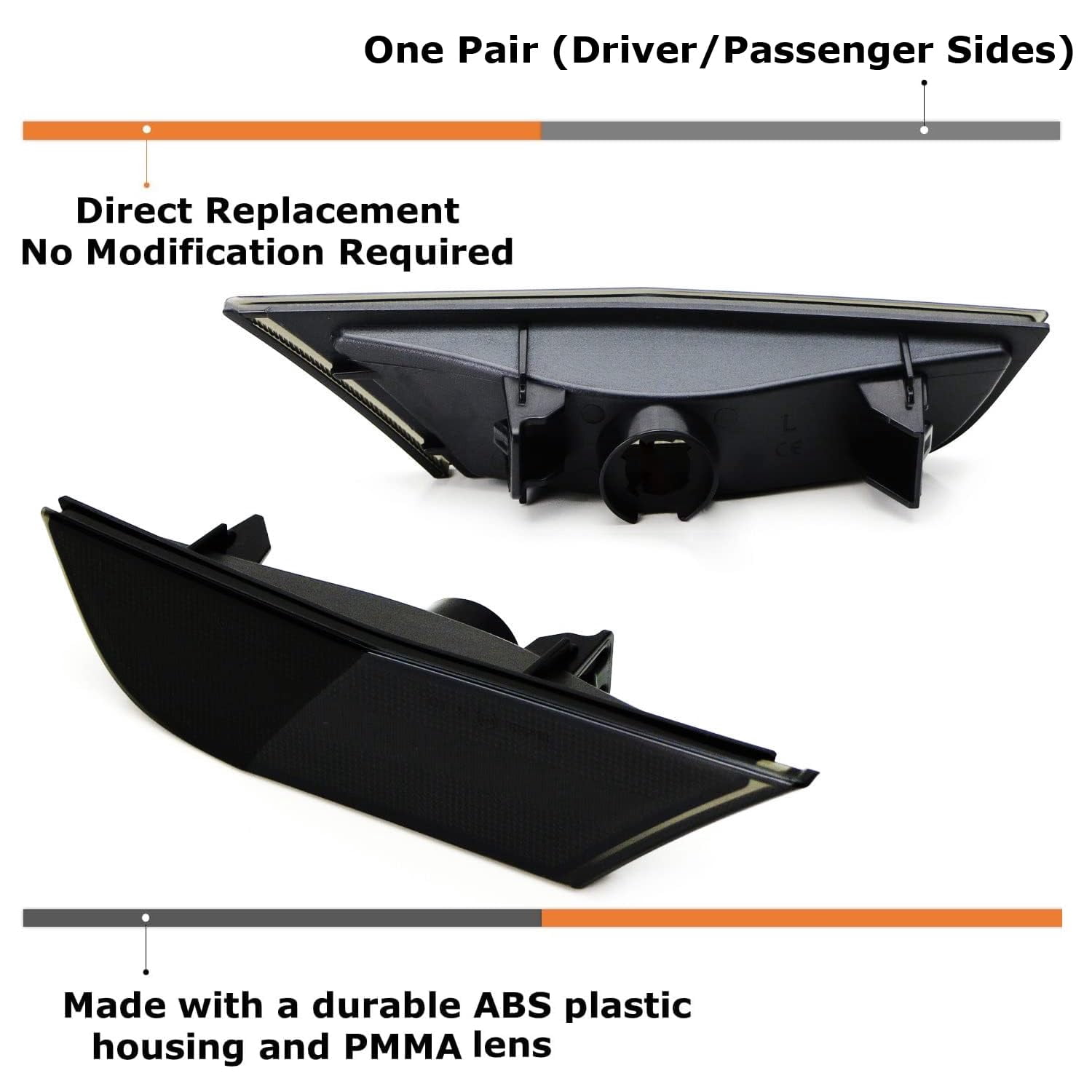 JDM Black-Out Smoked Lens Front Bumper Side Marker Lamps Housings For 2018-up Honda Odyssey, Replace OEM Amber Sidemarker Lamps