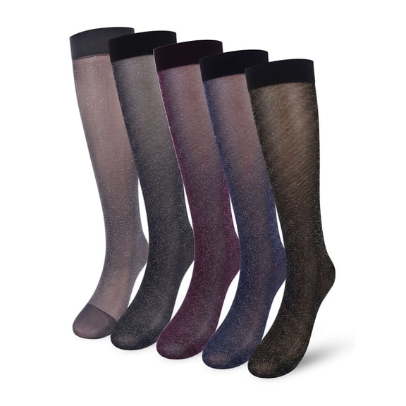 Gustave 5 Pairs Thin Dress Socks for Men Over the Calf Glitter Silk Sheer Socks Soft Breathable Formal Business Work Nylon Socks