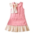 thumbnail image 2 of HAYIMI Child Elegant Summer Girls Dress With Bow And Pearl Details For Birthday Party O-Neck Celebration Breathable Special Occasion Back To School Swing Flowy Kids Sundress, 2 of 8
